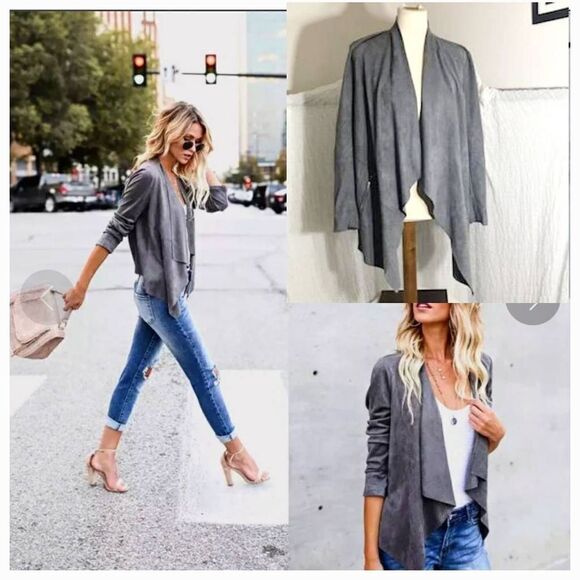 Vakko Sport Gray Draped Open Cardigan Size Large - Picture 1 of 10